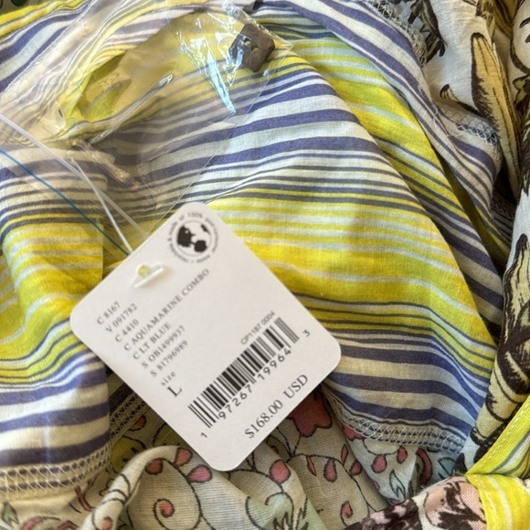 FREE PEOPLE shirt Duster large Watching Waves Maxi Aquamarine Combo NEW - Picture 14 of 15